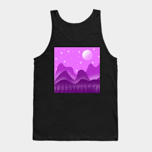Purple Mountain Scenery With Stars, Moon & Trees Tank Top